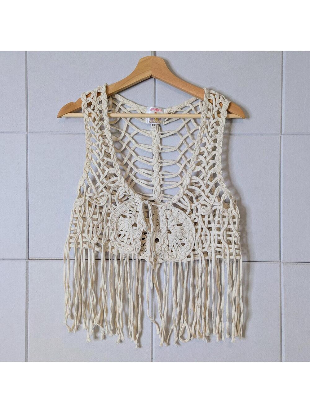 Vintage y2k cotton macrame fringe vest top - Picture 4 of 8